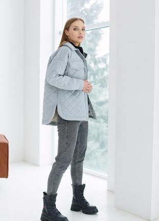 Куртка женская стеганная с воротником демисезон серого цвета3 фото