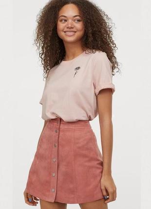 Короткая черная юбка-трапеция под замш h&m 34/xs