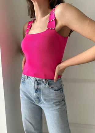Женский короткий розовый малиновый фуксия топ