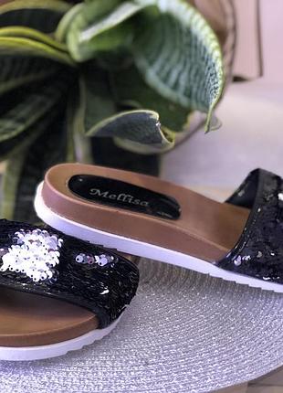 Тапочки, мюли , шлёпанцы, босоножки летние в пайетках  mellisa
