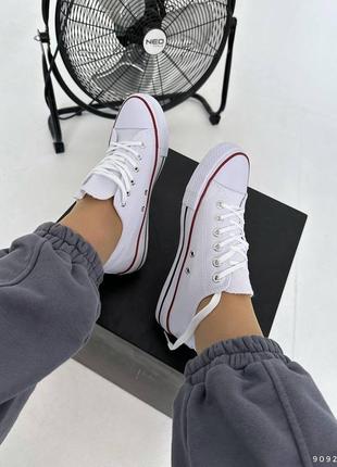 Кроссовки кеды текстиль белые с резиновым носком на шнурках конверсы converse4 фото