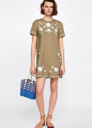 Стильне пряме плаття zara з вишивкою/вишиванка/100%лен