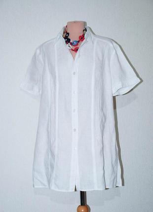 Батал льон лляна сорочка блуза подовжена з коротким рукавом на застібці.