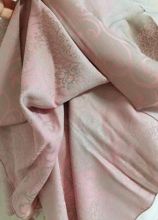 Бежевый розовый шелковый турецкий платок, платок весна осень, двусторонний3 фото