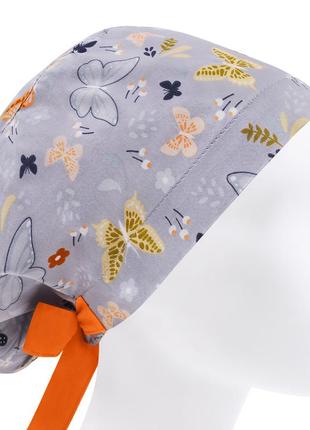 Медицинская шапочка шапка женская тканевая хлопковая многоразовая принт бабочки