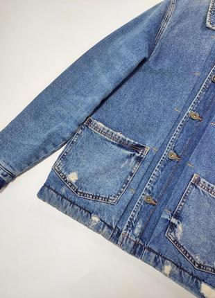 Куртка джинсовая мужская прямого кроя утепленная рванка от бренда topman xs s3 фото