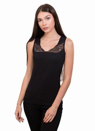 Женская майка с кружевом черная белая хорошего качества вв163 украина xs s m l xl 2xl 3xl