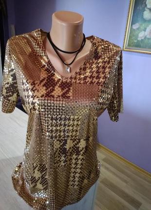 Стильная блузка  под золото нарядная, без дефектов крутая модель вечерняя