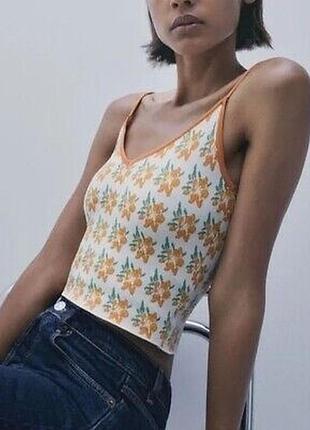 Жаккардовый вязаный топ top crop цветочный принт зара zara3 фото