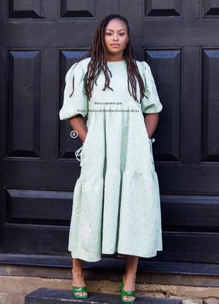 Зеленое ярусное жаккардовое платье миди с карманами-книжками asos design10 фото