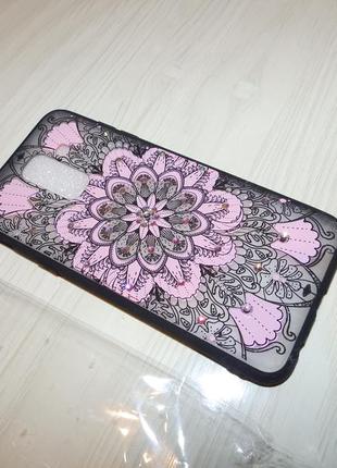 Чохол для case для new samsung galaxy a6-,6+ 2018 a600 блискітки стрази квіти tpu + полікарбонат