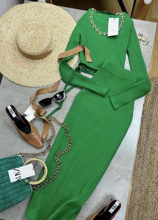 Костюм топ лонгслів спідниця рубчик zara