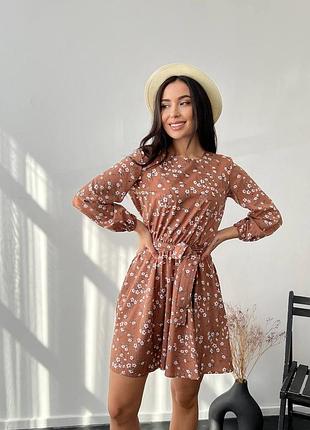 Короткое женское платье с поясом черное розовое коричневое мокко цветочное леопардовое нарядное на весну летнее4 фото