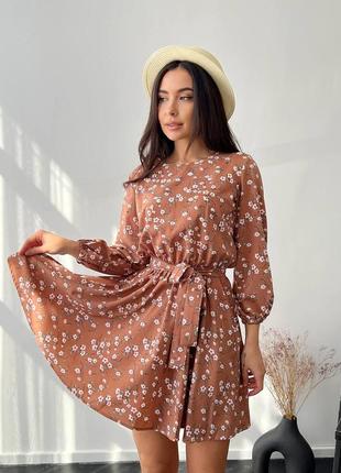 Короткое женское платье с поясом черное розовое коричневое мокко цветочное леопардовое нарядное на весну летнее3 фото