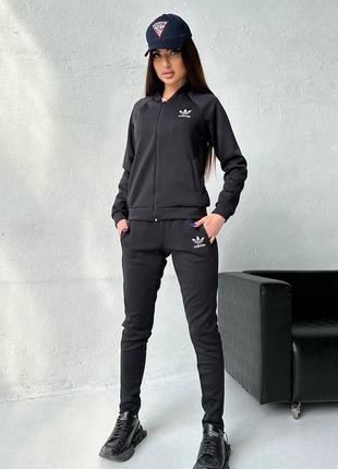 Костюм спортивный серый черный бежевый комплект адедас adidas кофта на застежке молнии брюки джоггеры4 фото