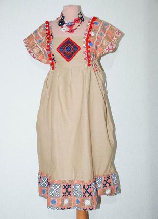 Трендова лляна сукня плаття вишиванка міді в стилі етно5 фото