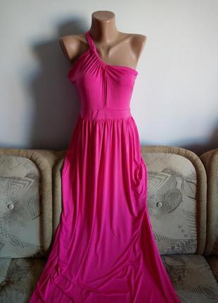 Коралловое платье с асимметрией, р. 14/ xl/42