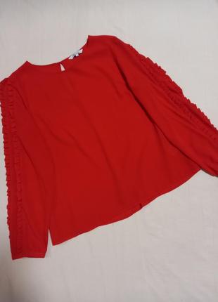 Базова червона блуза блузка з довгим рукавом7 фото