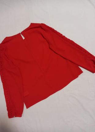 Базова червона блуза блузка з довгим рукавом8 фото
