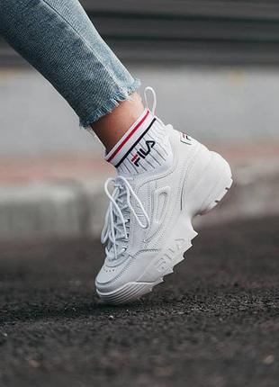 Белые высокие кроссовки с носком кеды ботинки фила fila