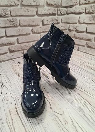 Ботинки лаковые, синие на девочку. ботинки детские. 4