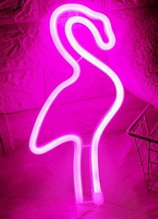 Настенный неоновый светильник ночник фламинго розовый3 фото