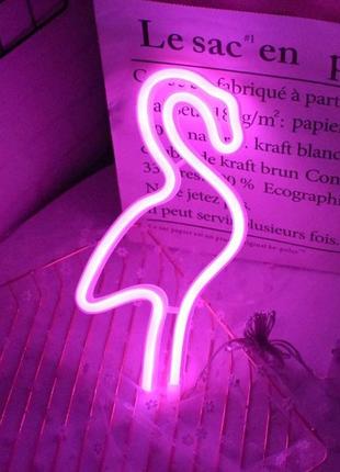Настенный неоновый светильник ночник фламинго розовый4 фото