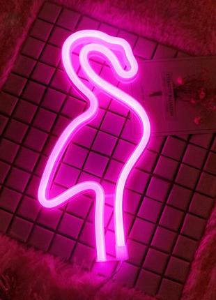 Настенный неоновый светильник ночник фламинго розовый2 фото
