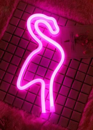 Настенный неоновый светильник ночник фламинго розовый5 фото