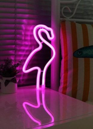 Настенный неоновый светильник ночник фламинго розовый6 фото