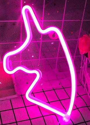 Настінний неоновий світильник нічник єдиноріг рожевий