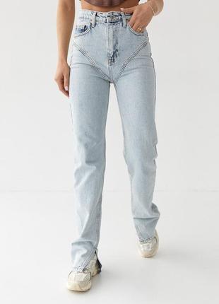 Джинсы с высокой талией и фигурной кокеткой  ⁇  трендовые джинсы с высокей талией