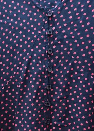 Блуза сорочка на гудзиках пояс синя в рожевий горох6 фото