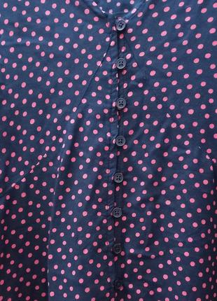 Блуза сорочка на гудзиках пояс синя в рожевий горох3 фото
