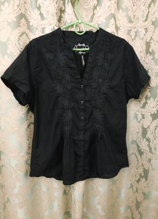 Фирменная льняная приталенная блузка marks & spencer с вышивкой 100% лён