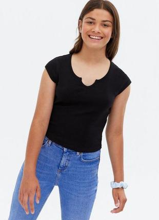 Базовая черная футболка new look для девочки 12-13 лет, 152-158 см