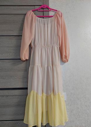 Ніжна каскадна сукня - міді,, а - ля селянка,, (розмір 38)1 фото