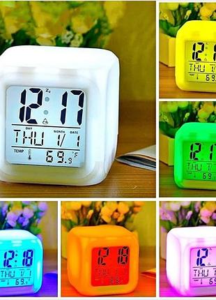 Годинник кубик настільний, хамелеон із підсвіткою (час, календар і термометр)