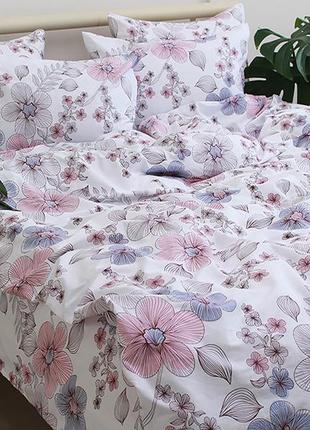 Полуторное постельное белье цветочный сатин люкс 100% хлопок на молнии s517