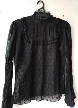 Женская черная рубашка блуза в стиле ретро tutti-grafitti размер s,m1 фото