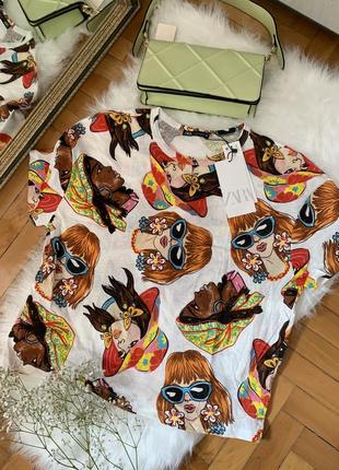 Zara футболка с принтом девушки
