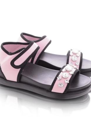 Розовые спортивные босоножки сандалии на липучке с камнями