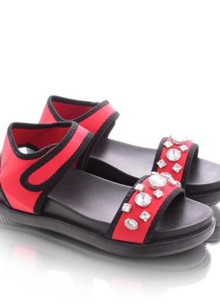 Красные спортивные босоножки сандалии на липучке с камнями1 фото