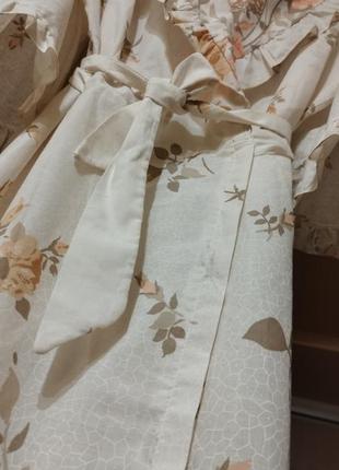 ♥️ платье халат миди под пояс на запах рюша оборка волан ретро винтаж кимоно7 фото