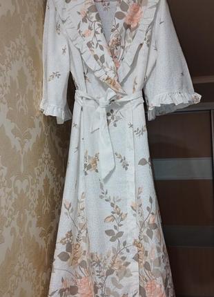♥️ платье халат миди под пояс на запах рюша оборка волан ретро винтаж кимоно6 фото