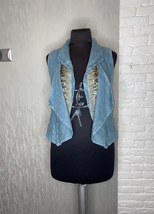 Льняная винтажная жилетка безрукавка лен tba collection, m-l.