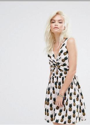 Красиве стильне модне літнє плаття в принт ананаси з натуральної тканини