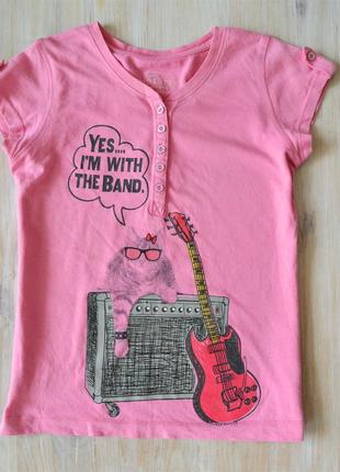 Розовая футболка faded glory с котиком, р.122/128, 6-7лет2 фото