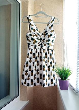 Красивое стильное модное летнее платье в принт ананасы из натуральной ткани5 фото