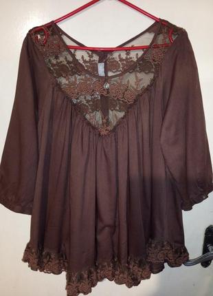 Натуральная-100% коттон,очаровательная блузка с кружевами и сеточкой,бохо,индия1 фото